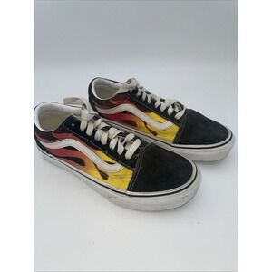 Vans Old Skool Logo Women's Size 8 Black Red Flame Athletic Skate Shoes Sneakers